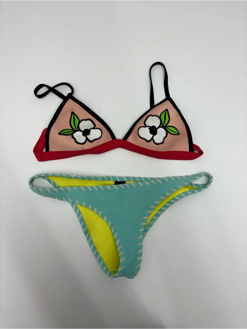 triangl swimwear Neon Yellow Bikini with Teal Trim